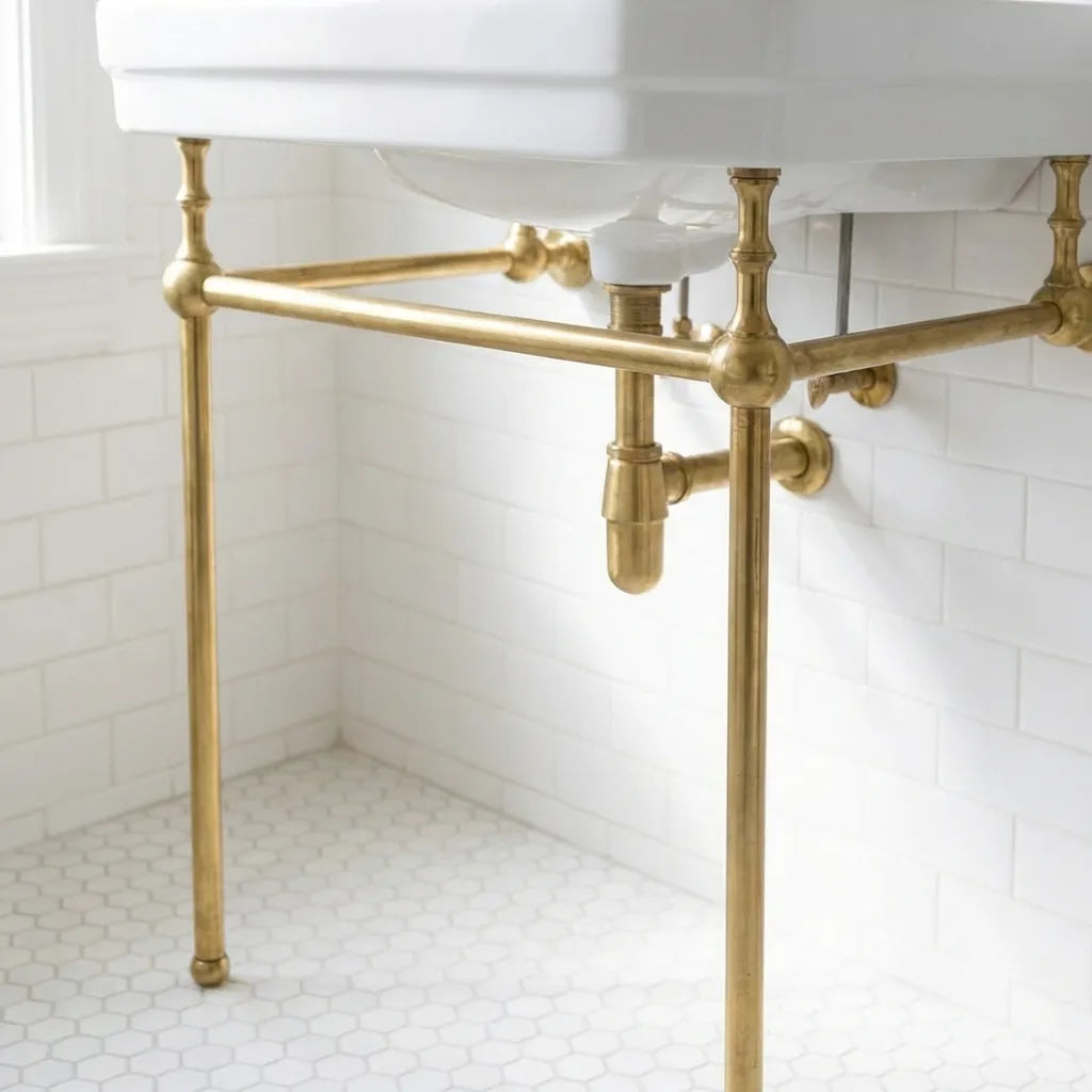 Unlacquered Brass Console Vanity Legs – Handmade Bathroom Sink Stand