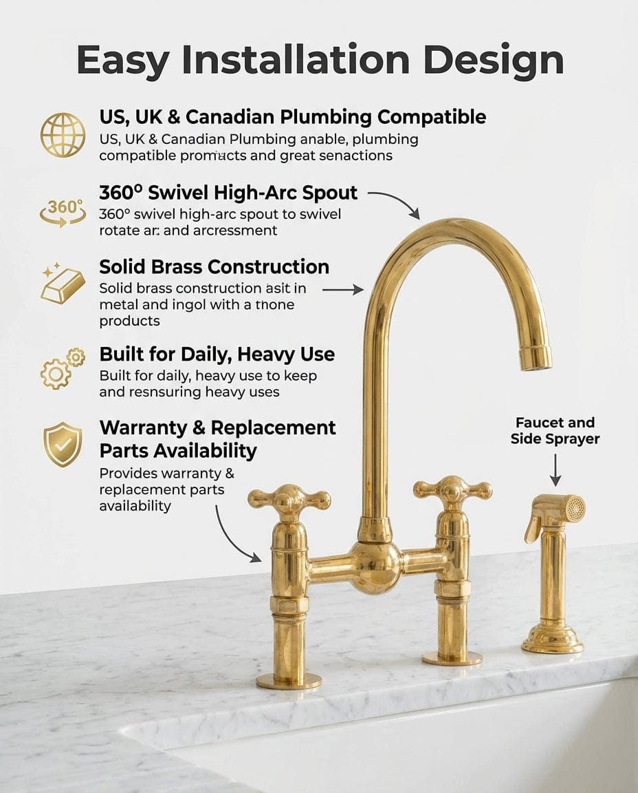 Luxury Unlacquered Brass Bridge Faucet Island Kitchen