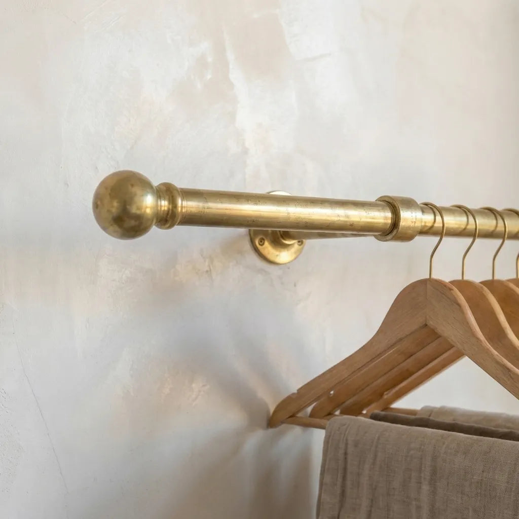 Unlacquered Brass Closet Rod – Wall Mounted Vintage Clothes Rail