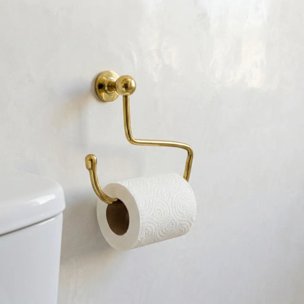 Unlacquered brass curved toilet paper holder wall mounted