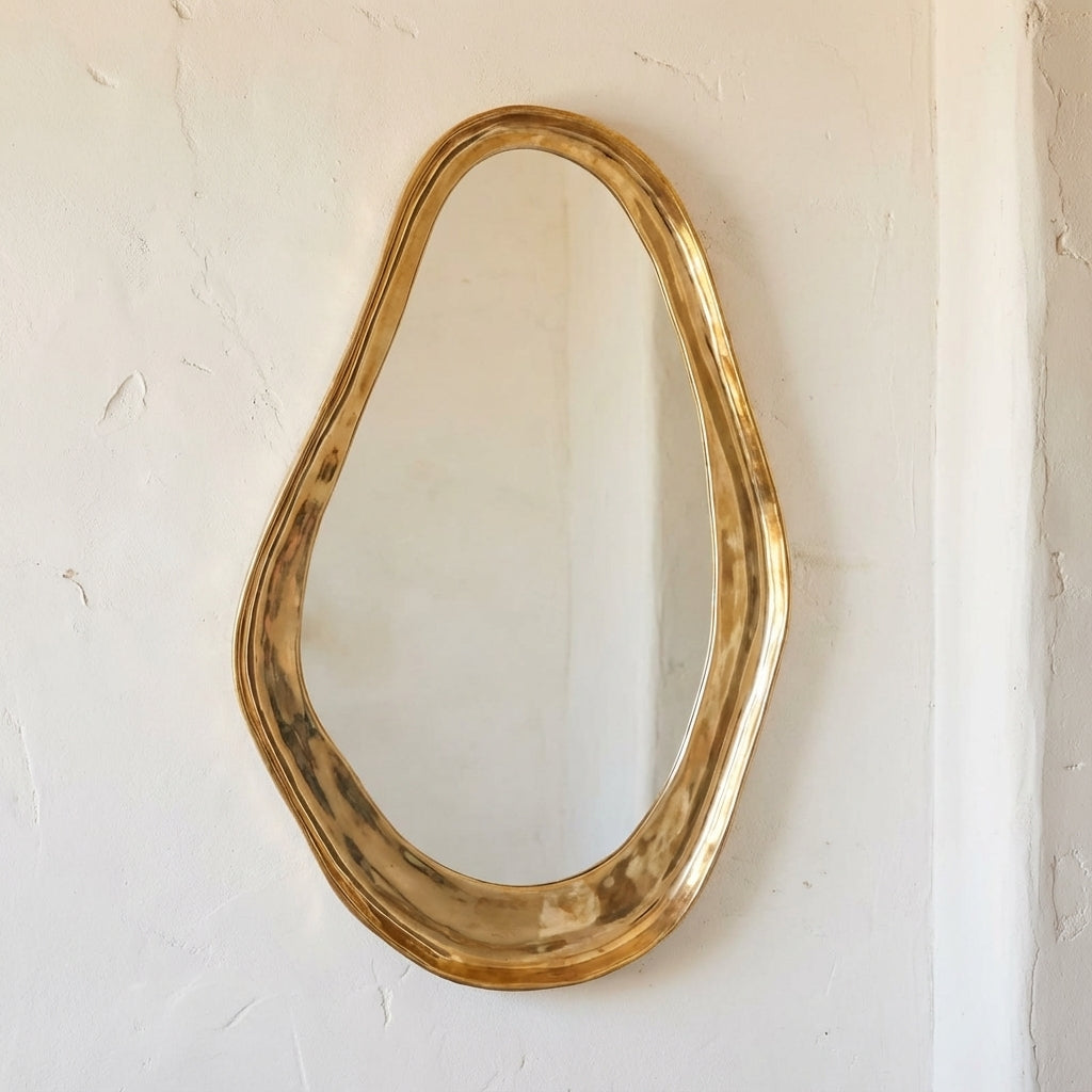 Irregular Brass Wall Mirror – Handmade Curved Vanity & Bathroom Decor