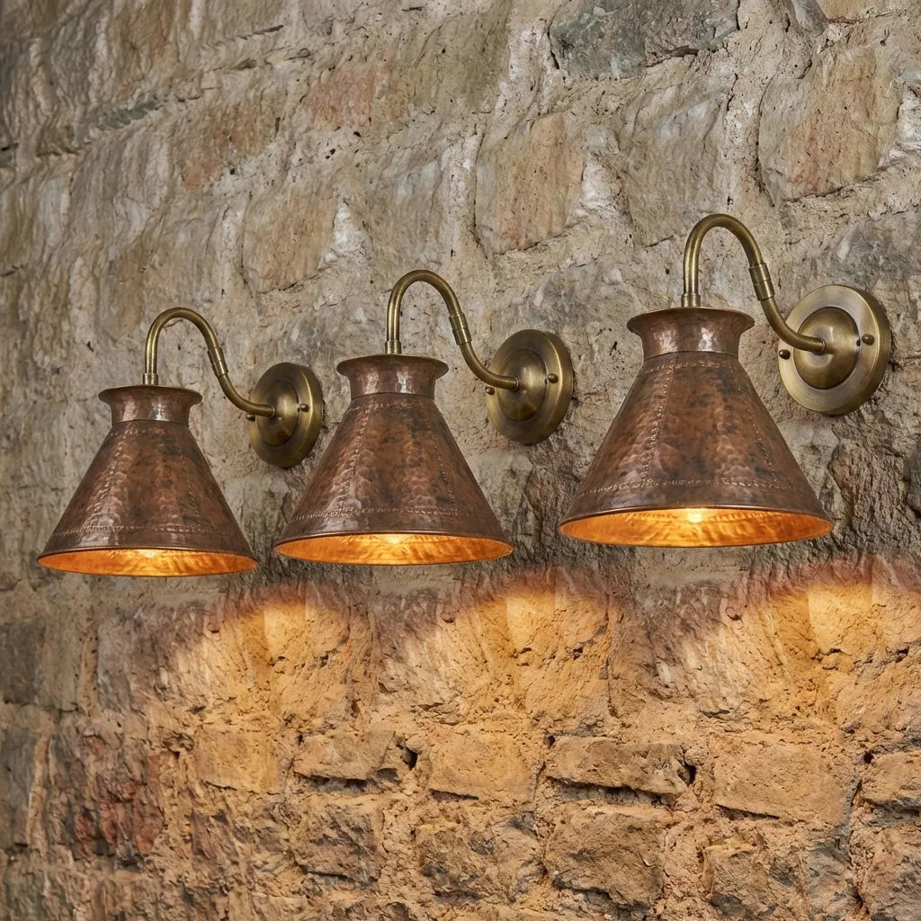 Handmade Hammered Copper Wall Sconce – Rustic Cone Shade Light