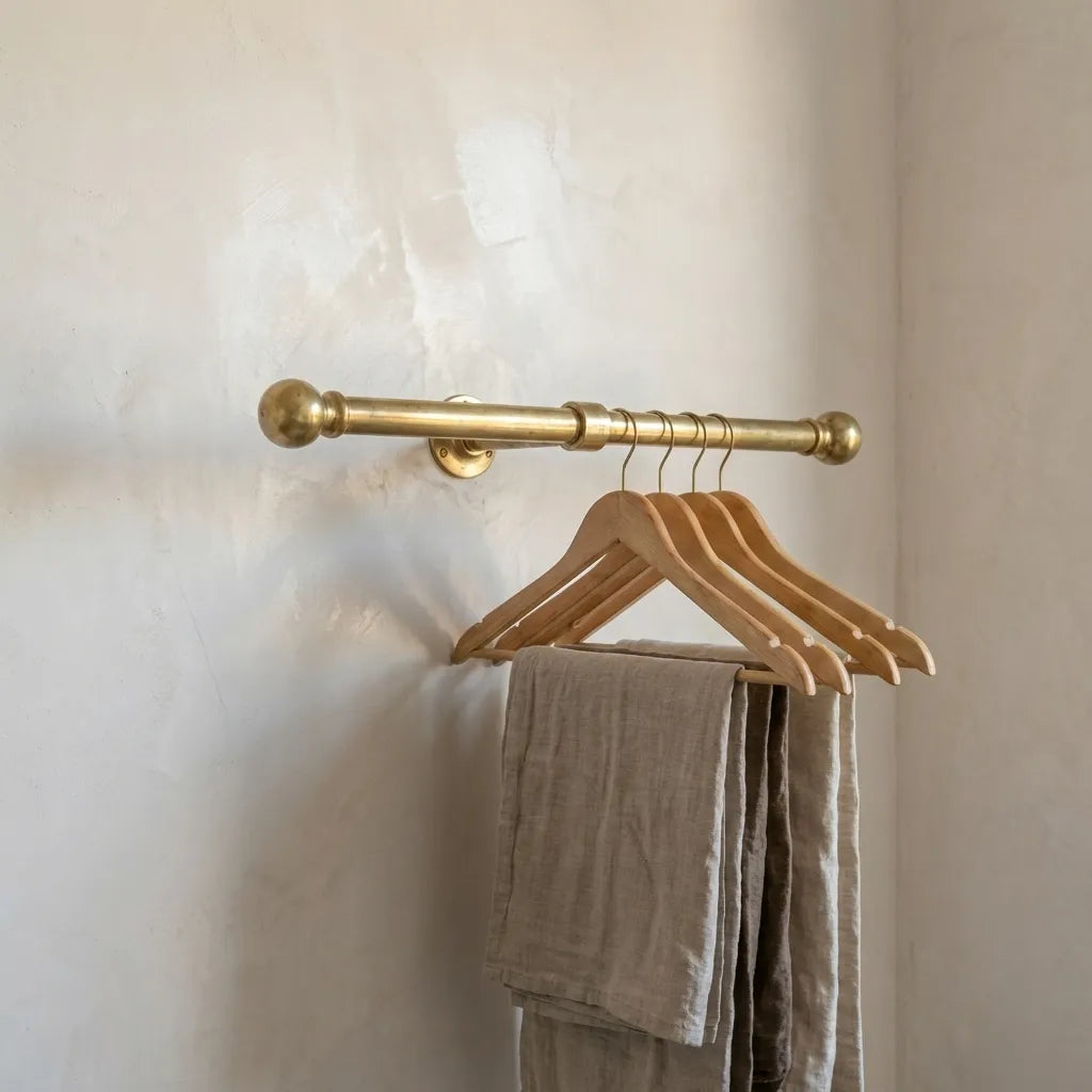Unlacquered Brass Closet Rod – Wall Mounted Vintage Clothes Rail