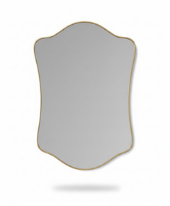 Varaudu Wavy Shield Mirror Handmade Brass Mirror - Antique Brass Bathroom Mirror, Vanity Wall Decor