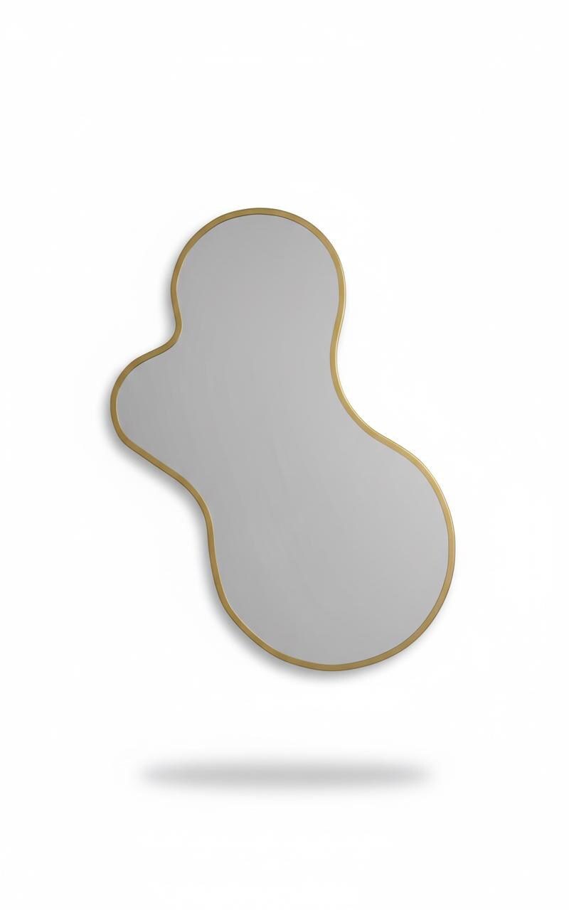 Varaudu Amoeba Brass Wall Mirror - Antique Brass Bathroom Mirror, Vanity Wall Decor