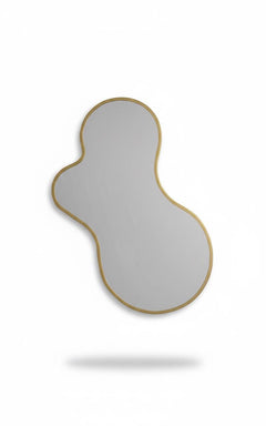 Varaudu Amoeba Brass Wall Mirror - Antique Brass Bathroom Mirror, Vanity Wall Decor