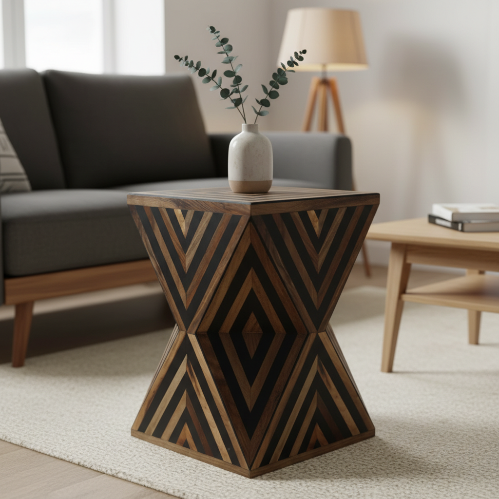 Handcrafted Geometric Wooden Side Table – Modern Accent Design