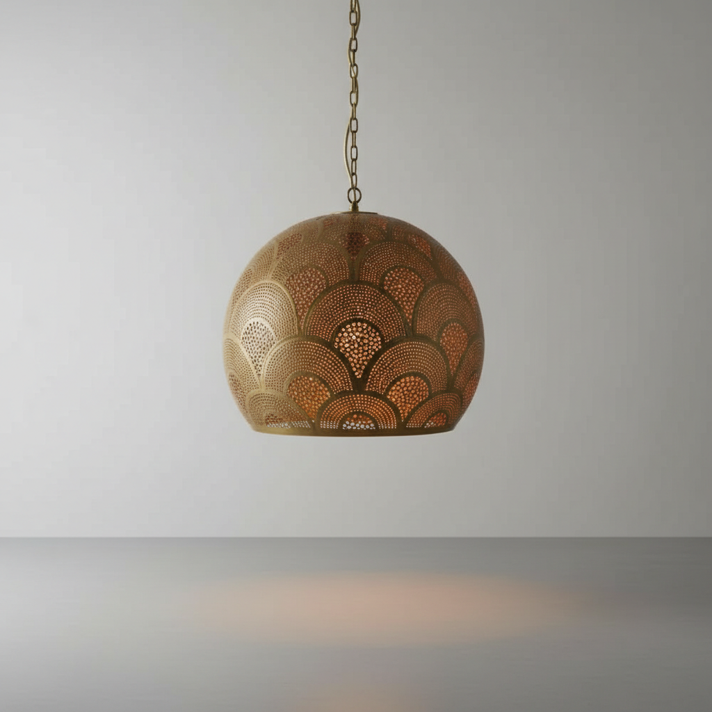 Scallop Brass Pendant Light – Decorative Perforated Ceiling Lamp