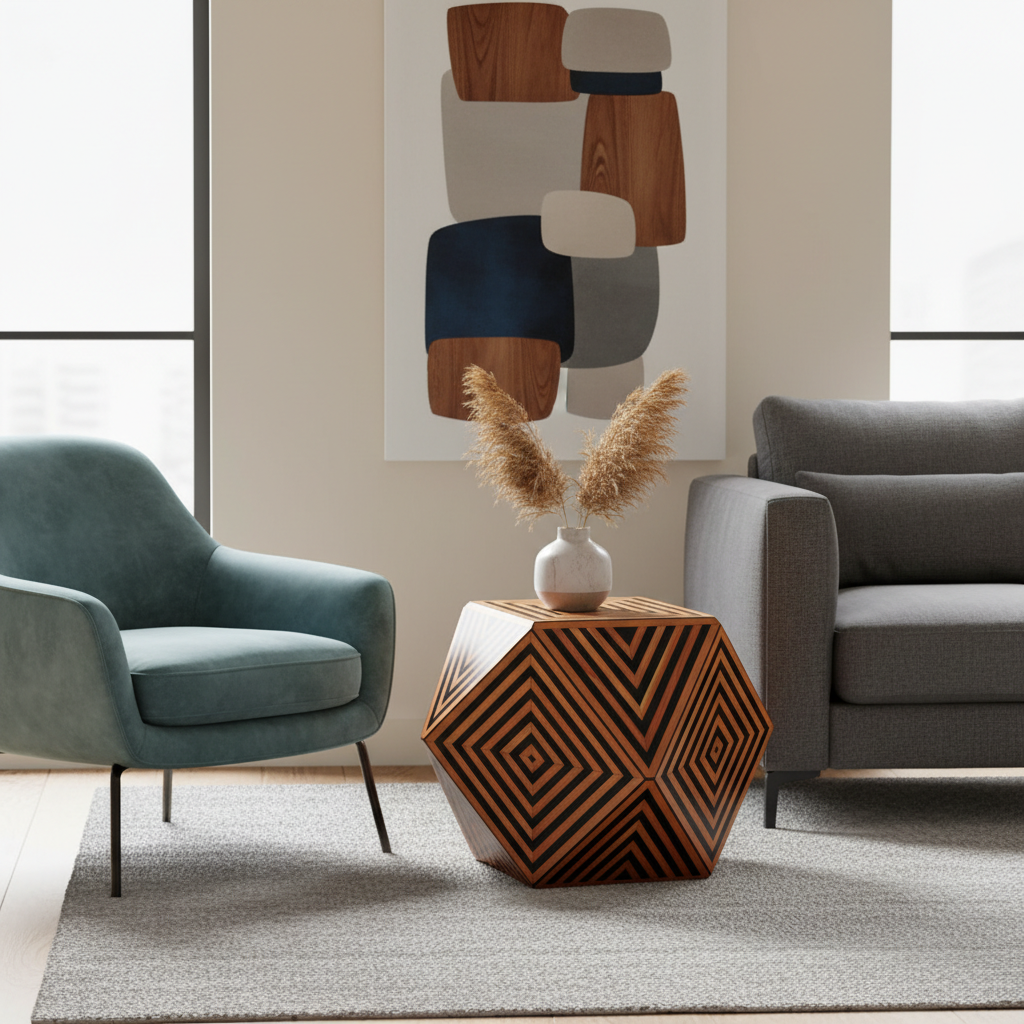 Handmade Hexagon Wood Side Table – 25