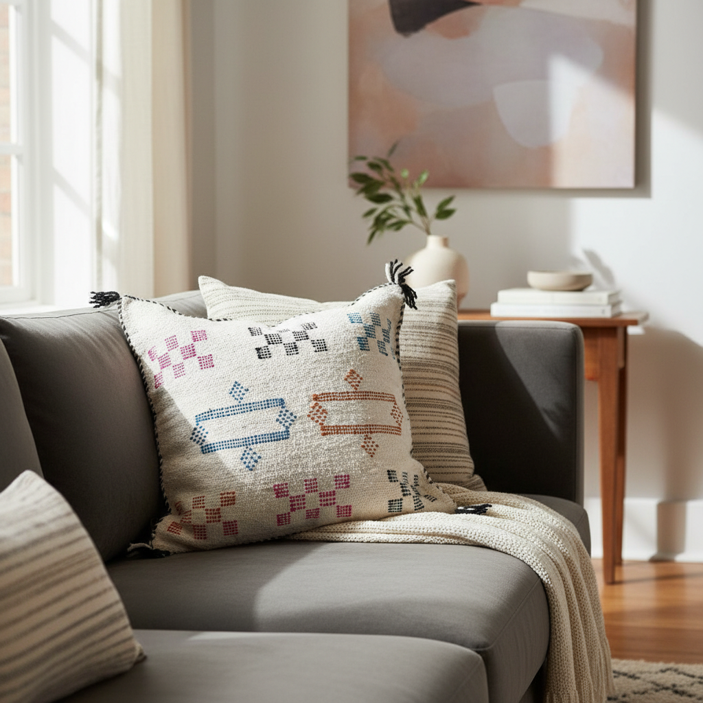 Handwoven Geometric Cotton Throw Pillow Cover | Artisan Boho Cushion | Multiple Sizes