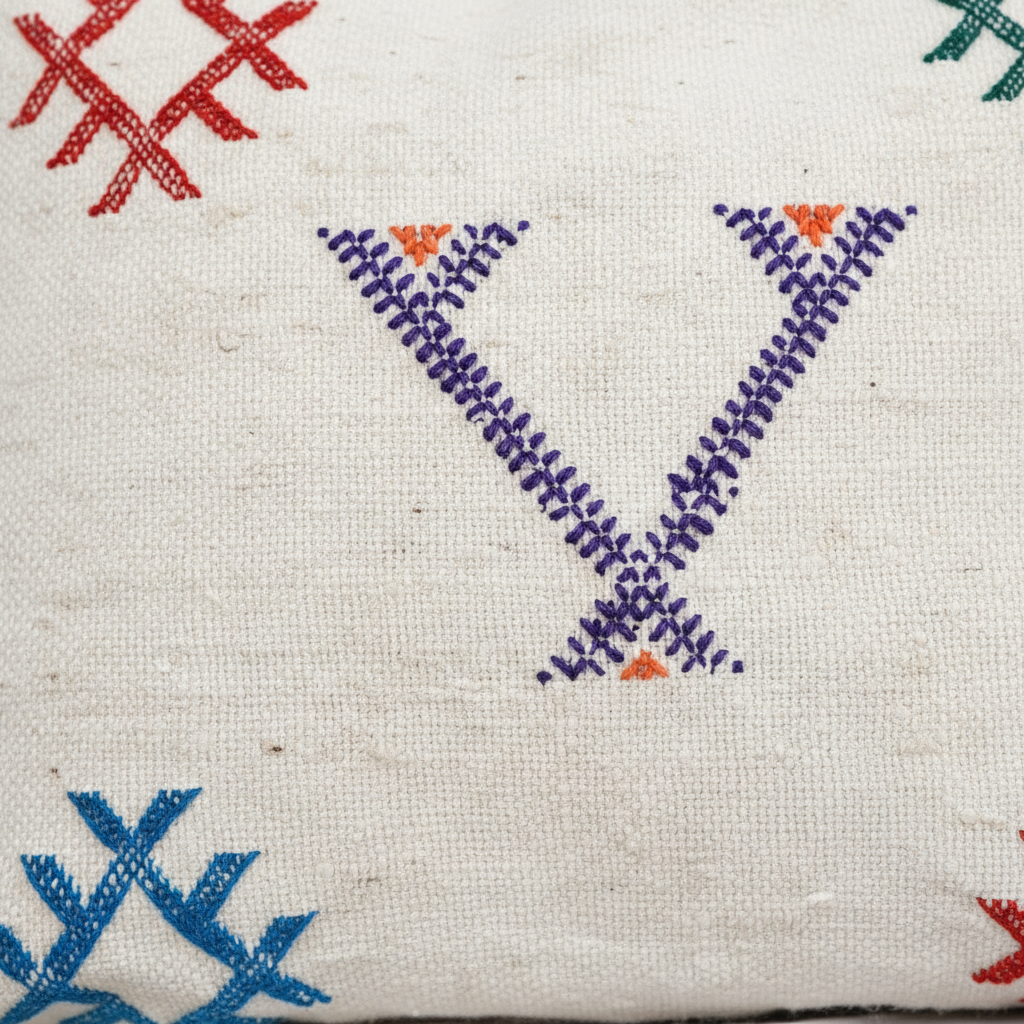 Berber Pillow Cover – Handwoven Moroccan Style Cushion Cover with Colorful Tribal Embroidery