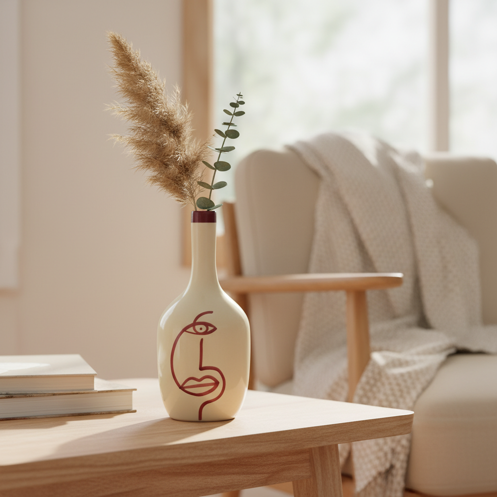 Handmade Ceramic Vase – Modern Face Art Pottery Bottle Vase