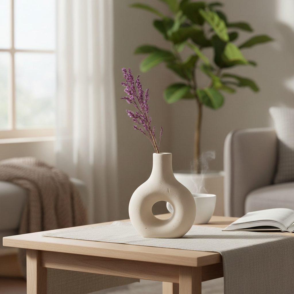 Handmade Ceramic Vase – Minimal Neutral Donut Vase with Matte Finish