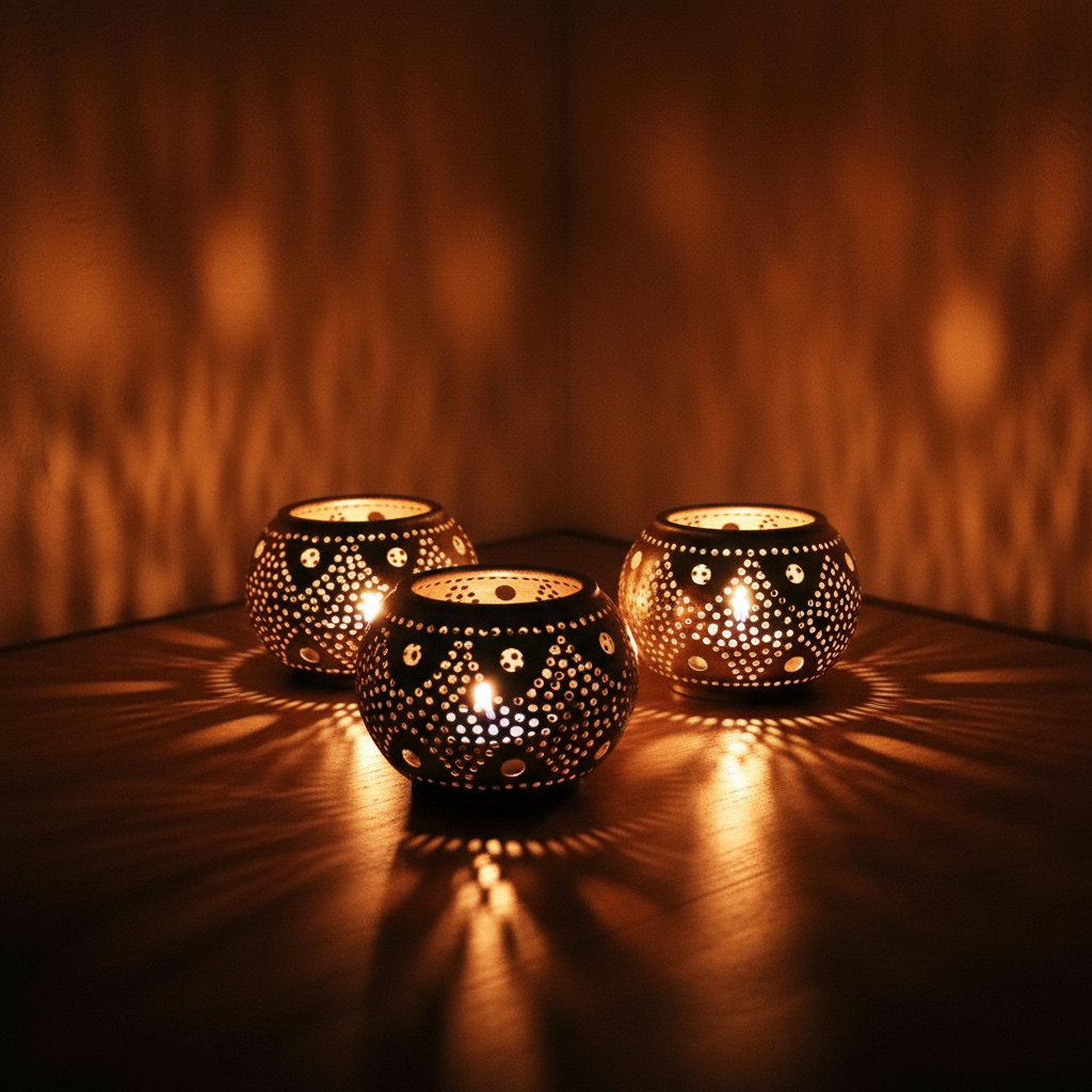 Set of 3 Moroccan Brass Candle Holder with Oriental Design