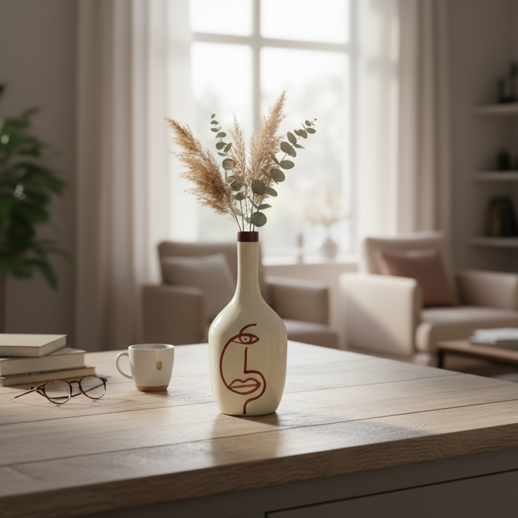 Handmade Ceramic Vase – Modern Face Art Pottery Bottle Vase