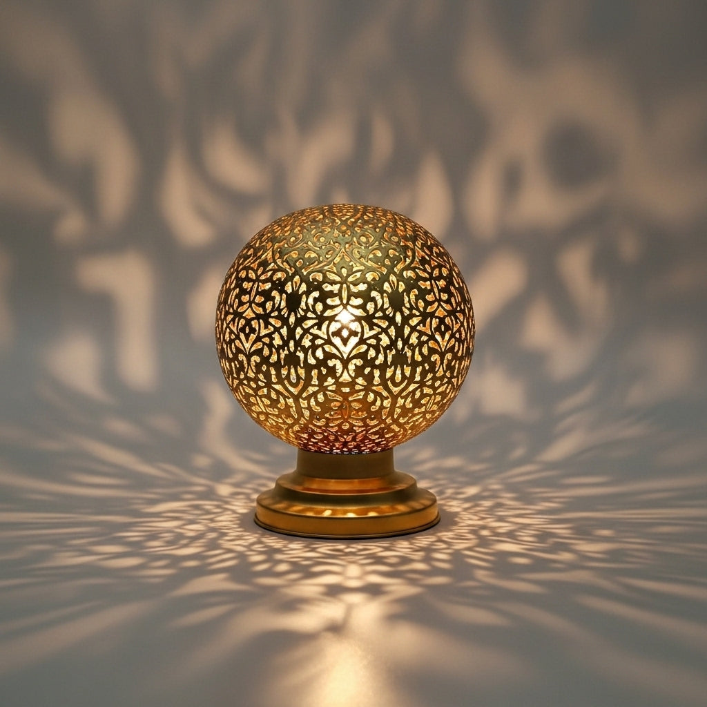 Moroccan Table Lamp Made with Brass and Geometric Design