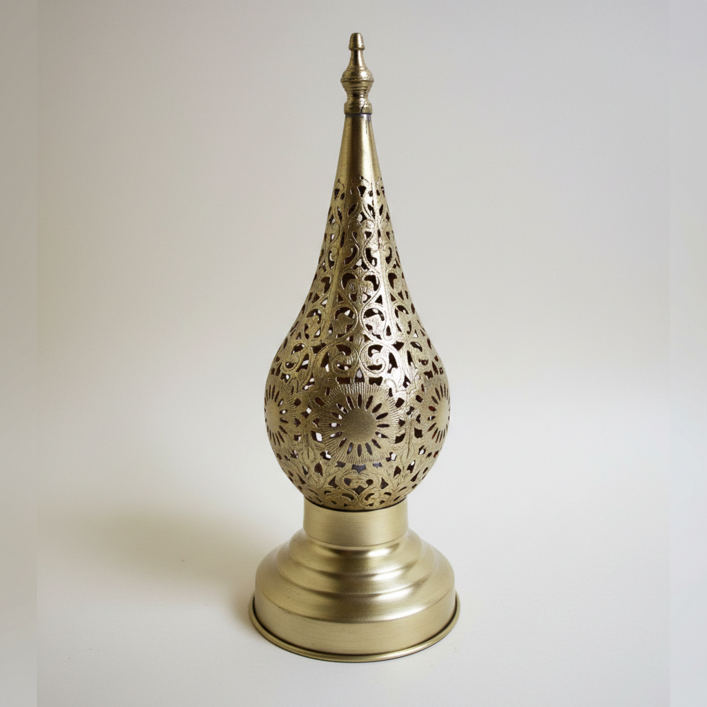 Handmade Moroccan Brass Candle with Geometric Pattern