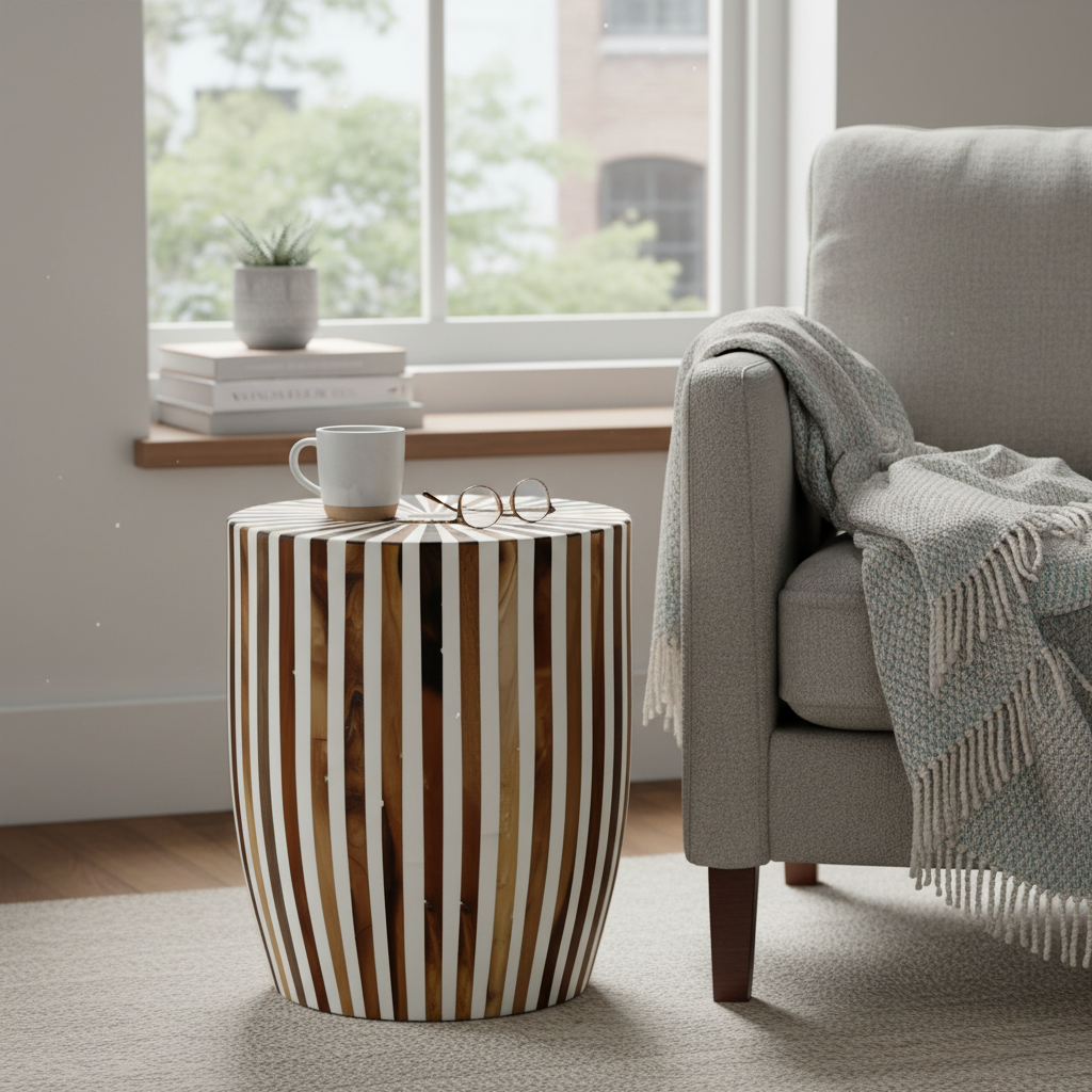 Sunburst Round Wood Side Table – Handmade
