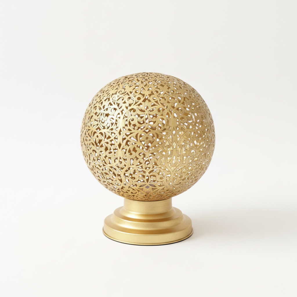Moroccan Table Lamp Made with Brass and Geometric Design