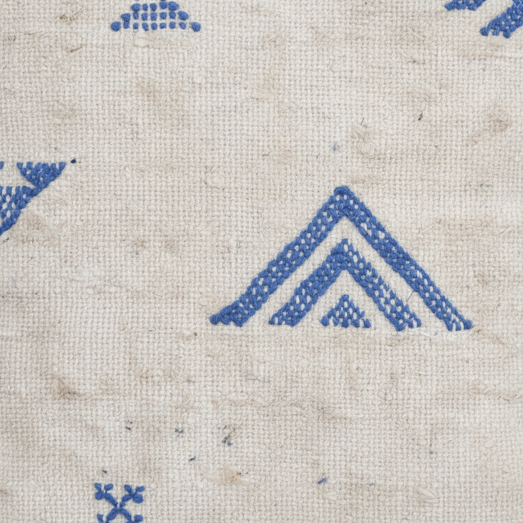 Berber Pillow Cover with Blue Geometric Motifs – Moroccan Handwoven Cushion with Tassels, 4 Sizes