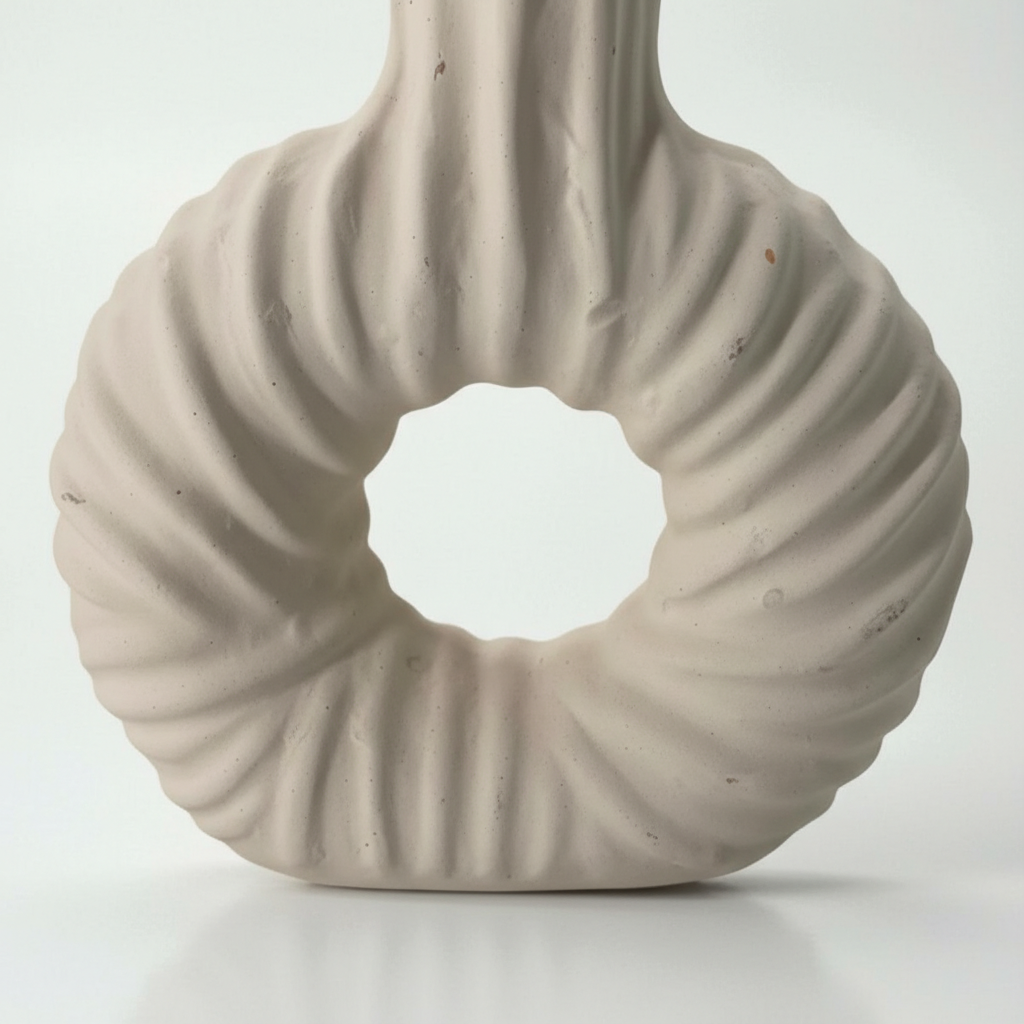 Handmade Ceramic Vase – Textured Sculptural Donut Vase in Neutral Tone