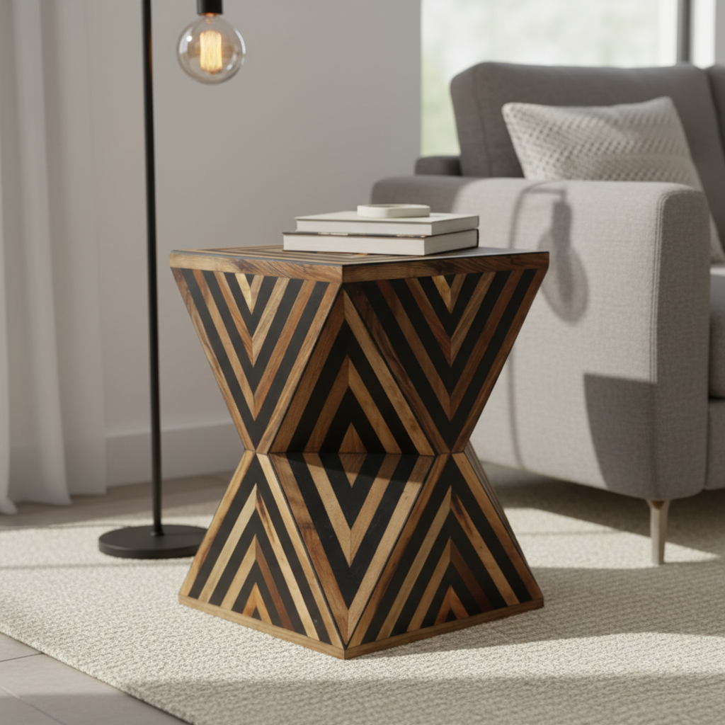 Handcrafted Geometric Wooden Side Table – Modern Accent Design