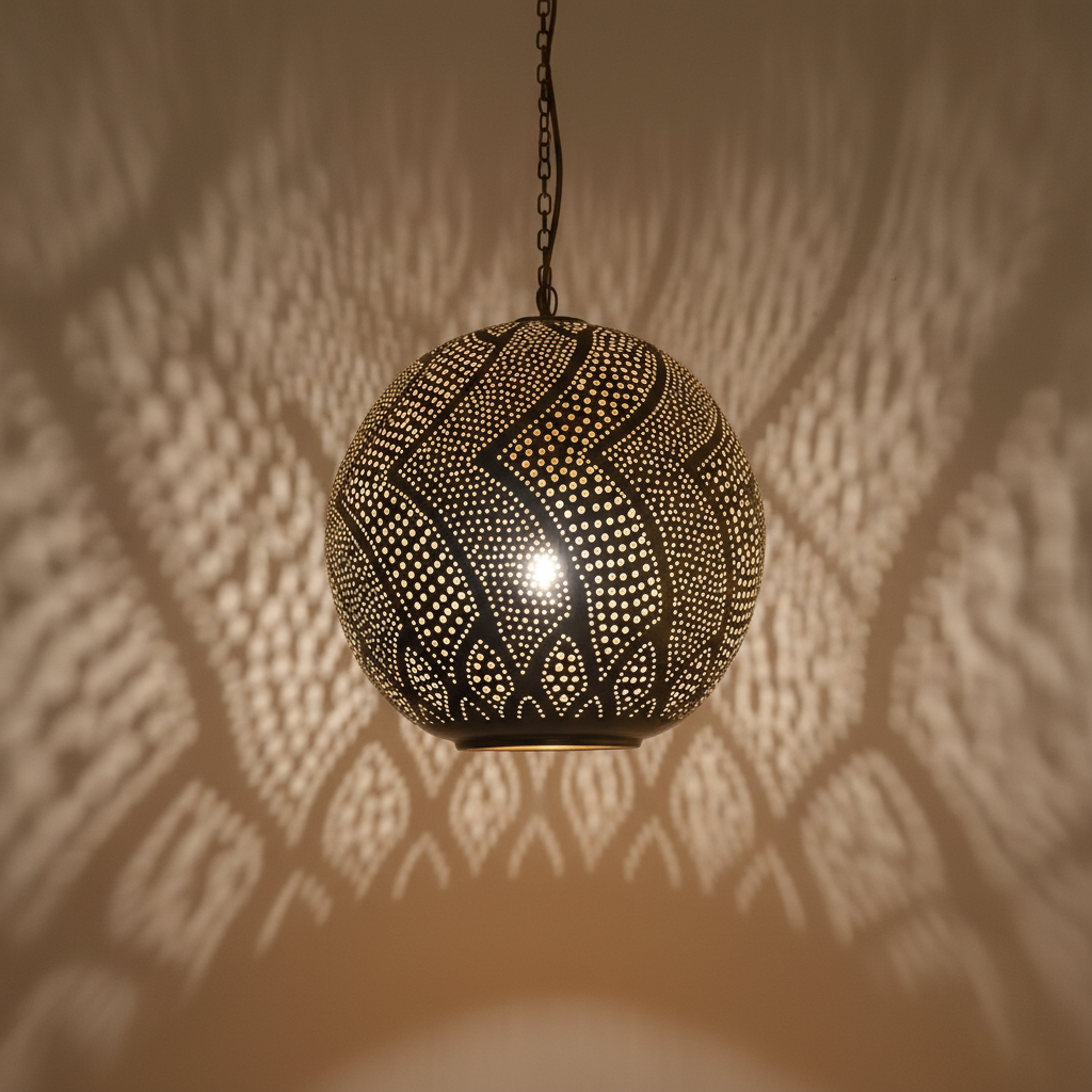 Moroccan Globe Pendant Lamp – Handmade Pierced Metal Hanging Light