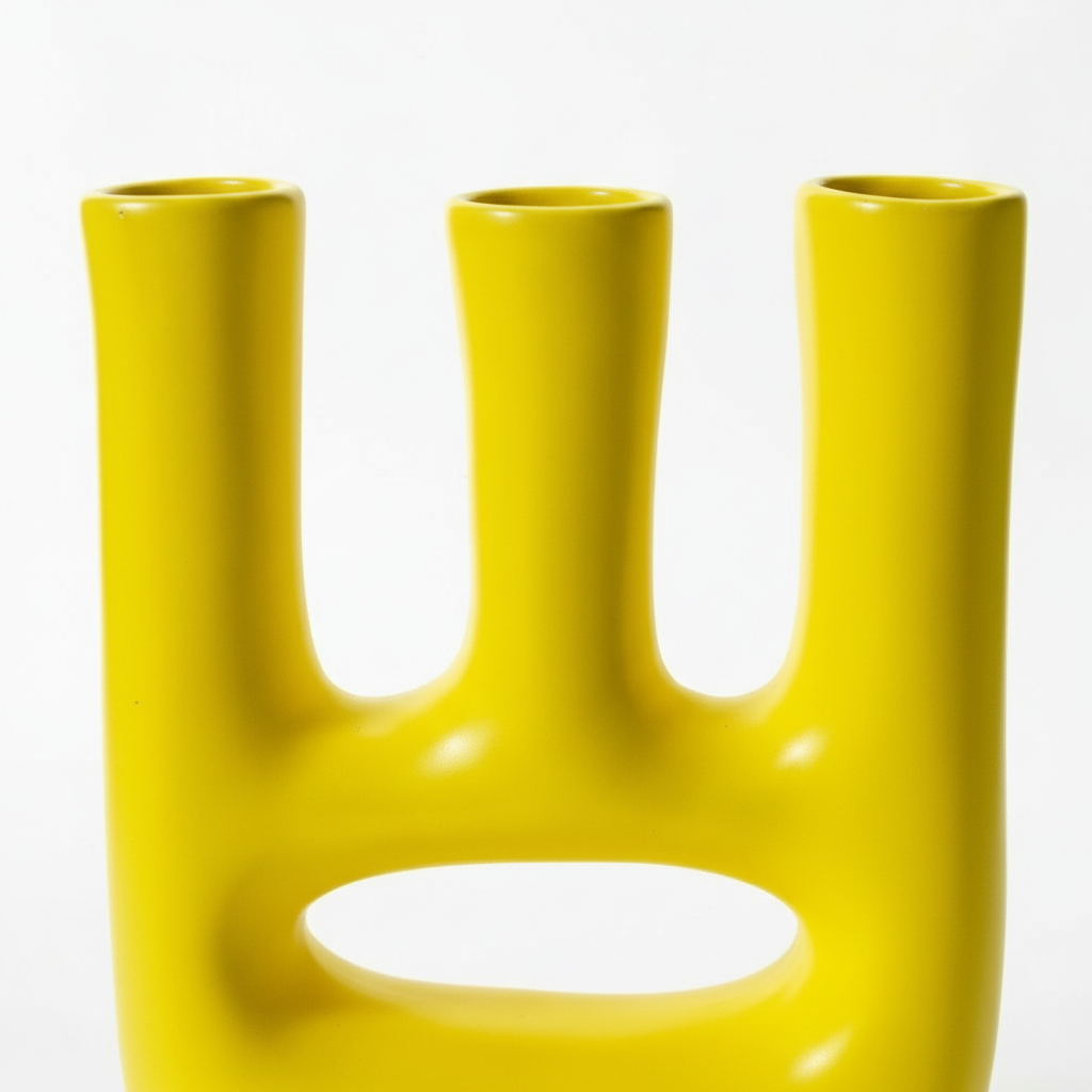 Handmade Ceramic Vase – Modern Yellow Triple-Neck Sculptural Vase