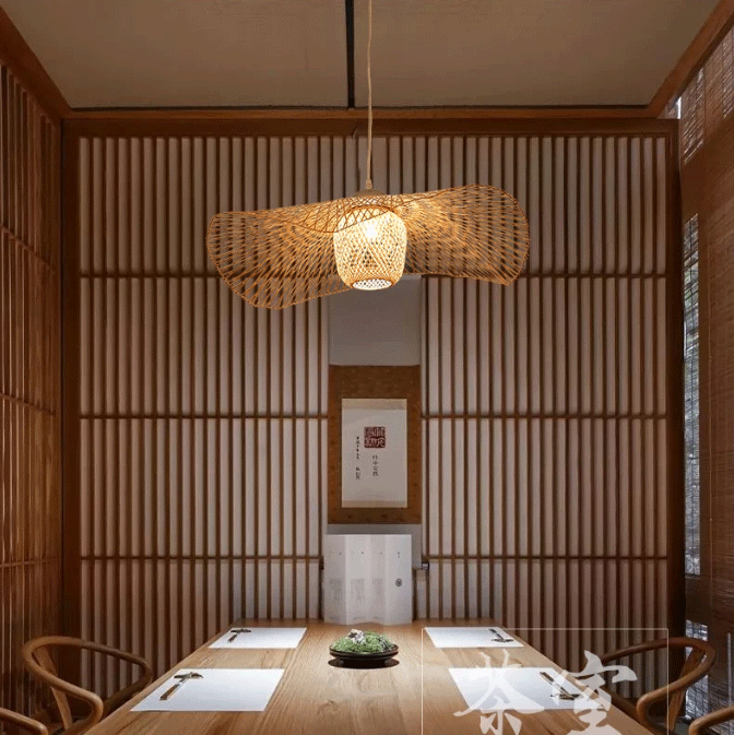 Natural Lotus Leaf Woven Bamboo Pendant Light