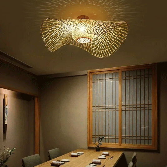 Natural Lotus Leaf Woven Bamboo Pendant Light