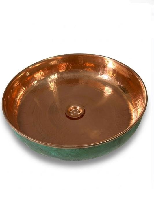 Green Patina Copper Sink – Handmade Hammered Copper Bowl With Oxidized Finish