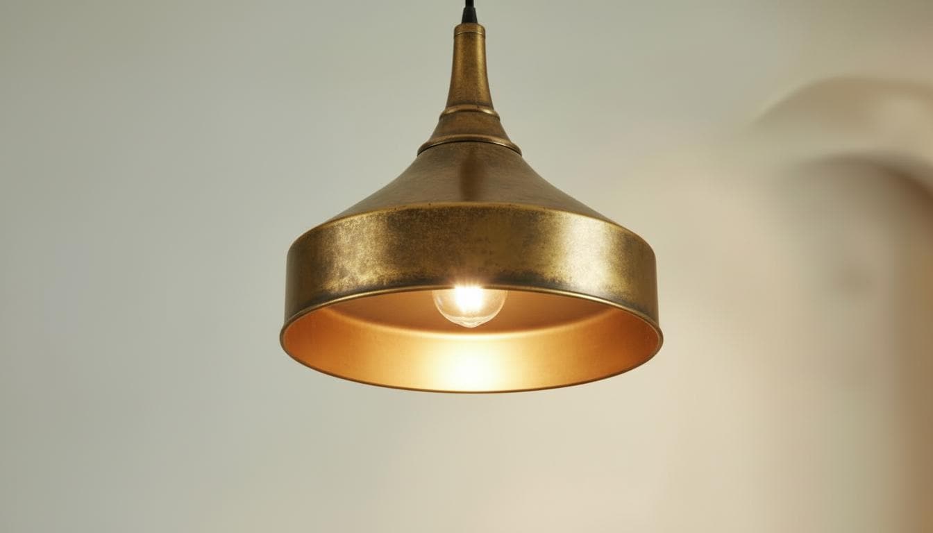 Aged Brass Dome Pendant Light - Antique Kitchen Island Hanging Lamp