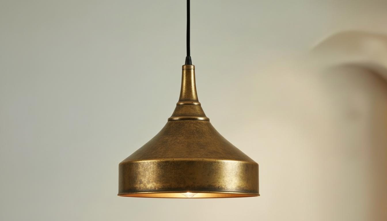 Aged Brass Dome Pendant Light - Antique Kitchen Island Hanging Lamp