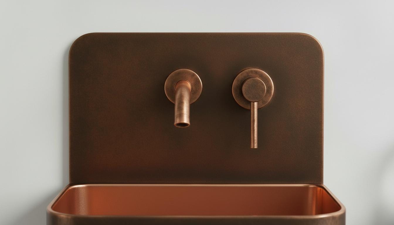 Aged Copper & Rose Gold Wall Mounted Sink - Handcrafted Floating Bathroom Basin - Modern Farmhouse Decor