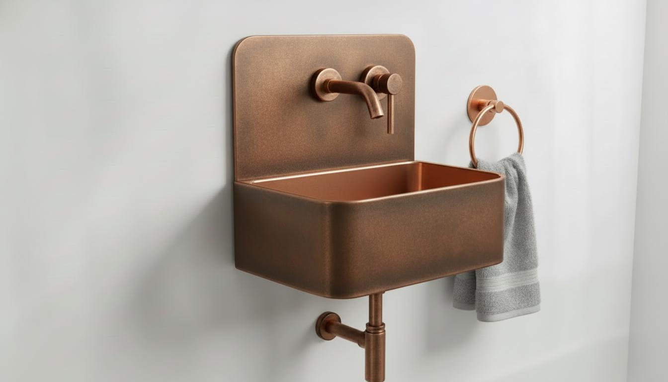 Aged Copper & Rose Gold Wall Mounted Sink - Handcrafted Floating Bathroom Basin - Modern Farmhouse Decor