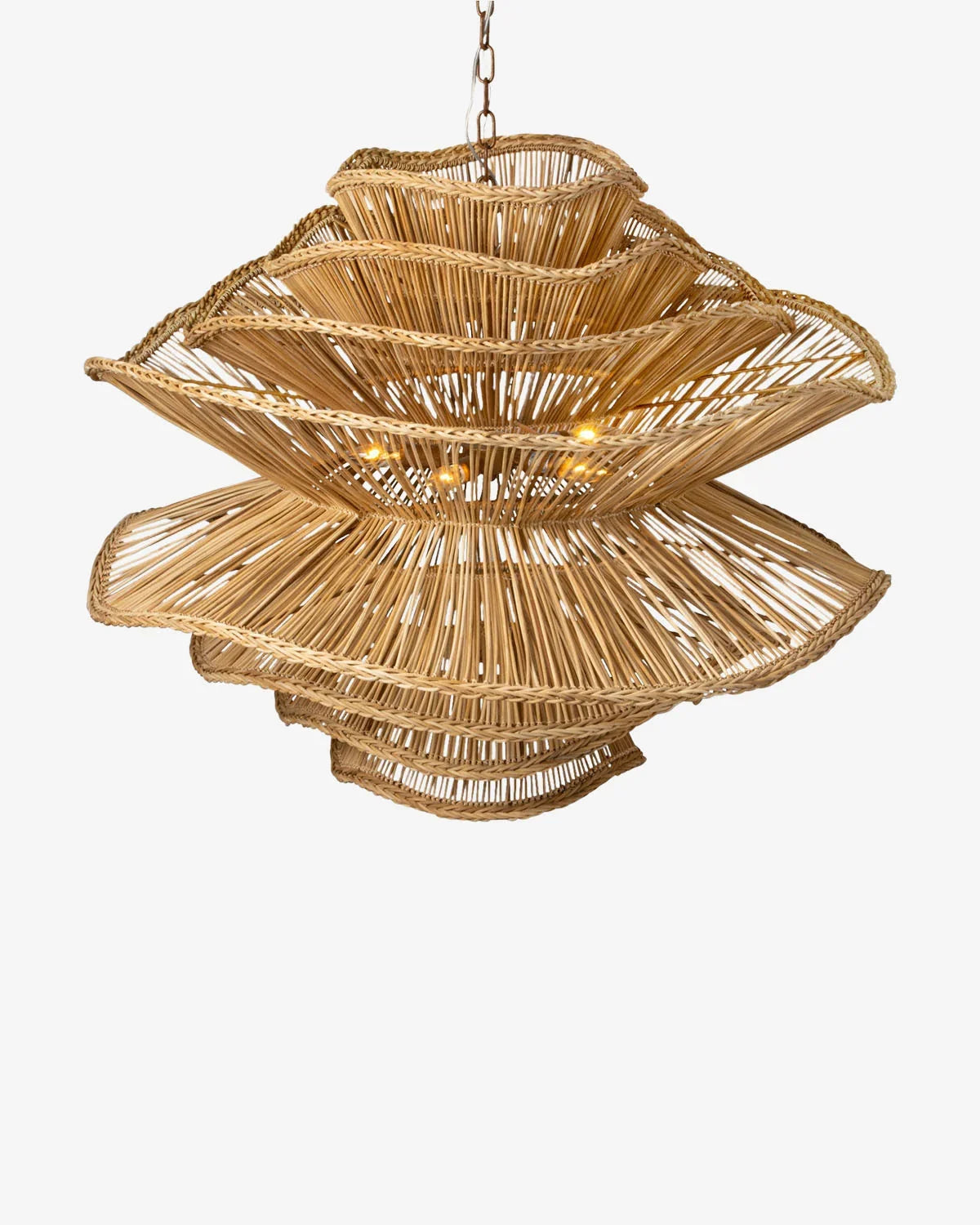 Alondra Rattan Wave Pendant Light – 5 Bulbs – Wavy Shade