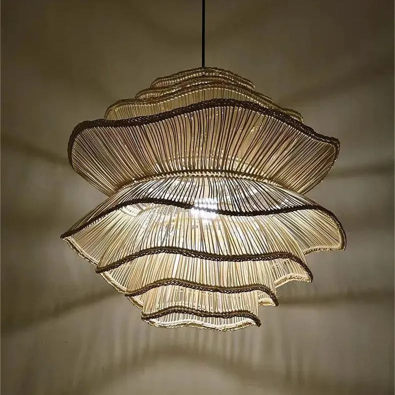 Alondra Rattan Wave Pendant Light – 5 Bulbs – Wavy Shade