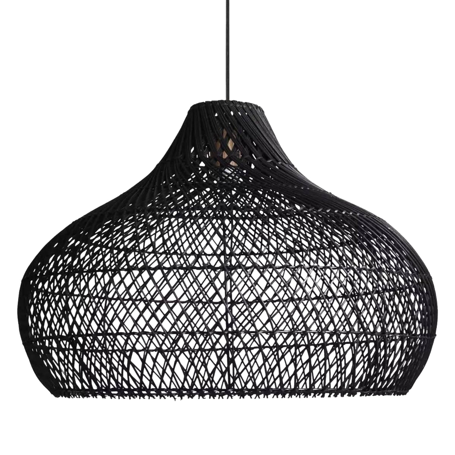Anjani Dome Black Rattan Pendant Light