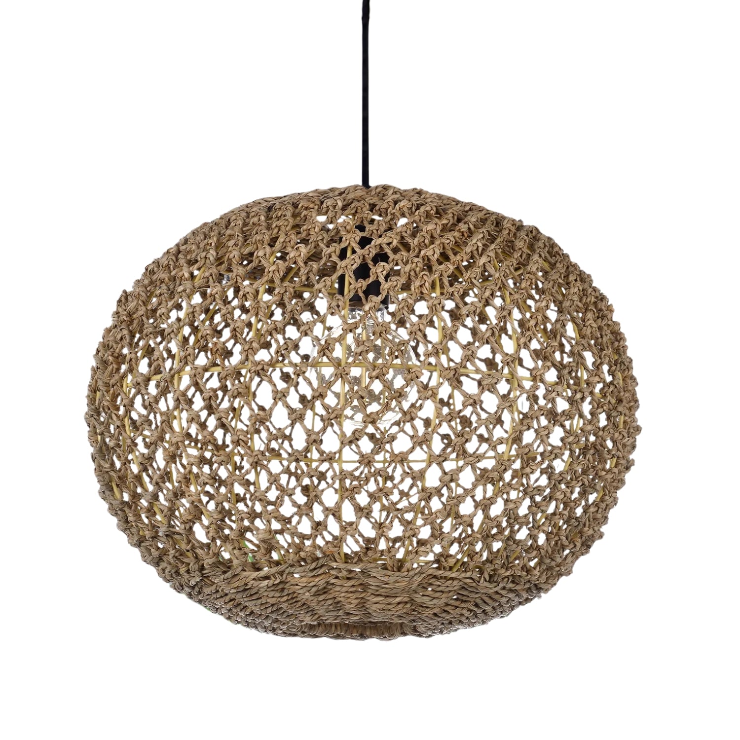 Antigua Flat Round Wicker Pendant Light Globe Shade