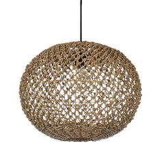 Antigua Flat Round Wicker Pendant Light Globe Shade