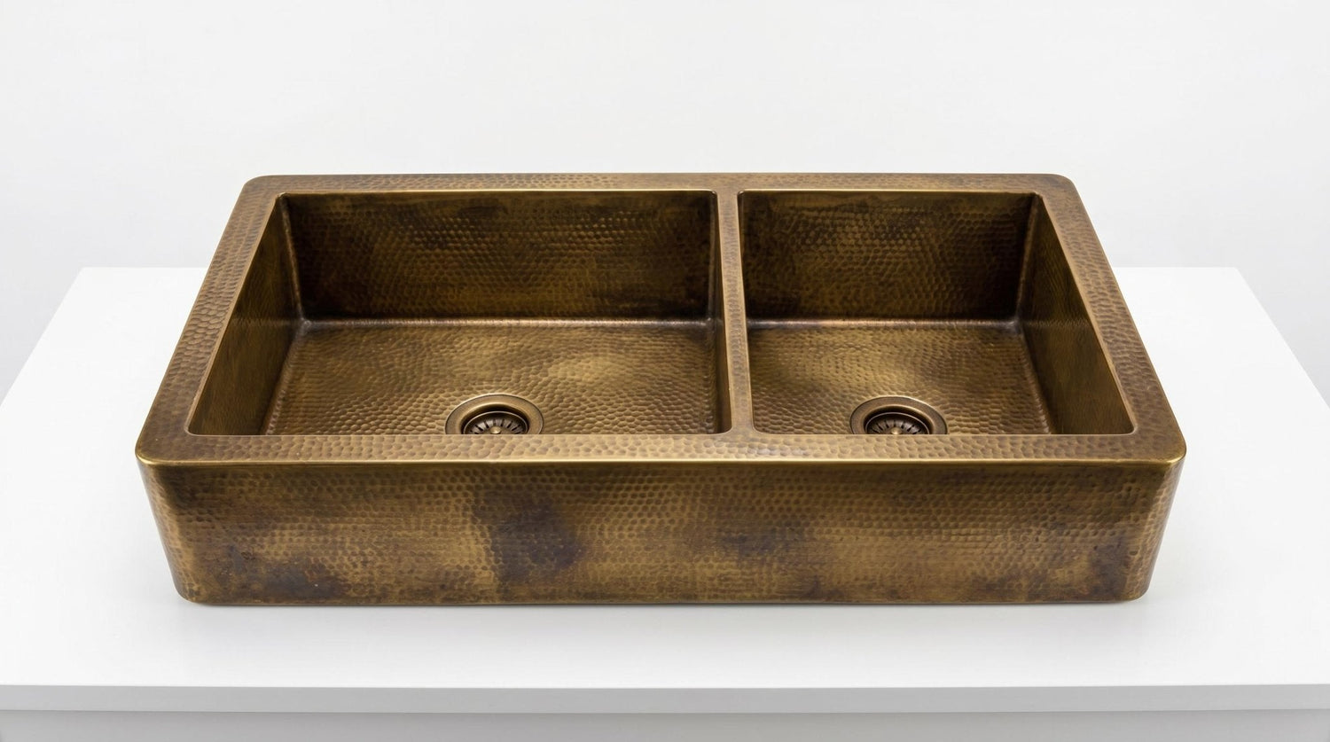 Antique Brass Farmhouse Sink - Double Bowl Hammered Brass Kitchen Sink - Custom Apron Front Kitchen Basin - Handcrafted Luxury Metal Sink