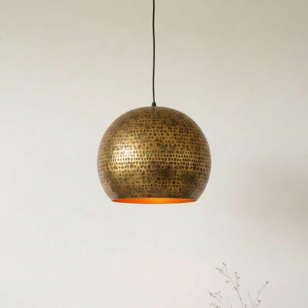 Antique Brass Hammered Pendant Lamp - Moroccan Dome Ceiling Fixture - Kitchen Island Lighting - Rustic Farmhouse Light - Boho Decor