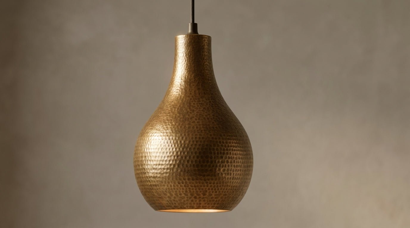 Antique Brass Hammered Teardrop Pendant Light - Moroccan Ceiling Lamp