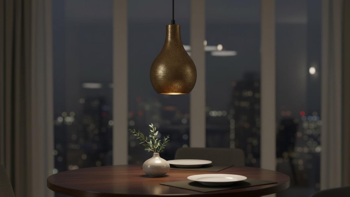 Antique Brass Hammered Teardrop Pendant Light - Moroccan Ceiling Lamp