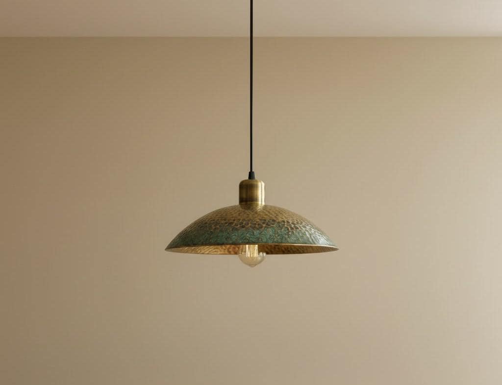 Antique Brass Pendant Light - Green Patina Hammered Dome - Rustic Kitchen Island Chandelier - Wabi Sabi Ceiling Lamp - Farmhouse Fixture