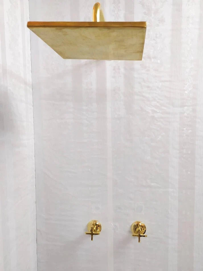 Antique Brass Shower System – Square Rain Shower Head with Dual Cross Handles