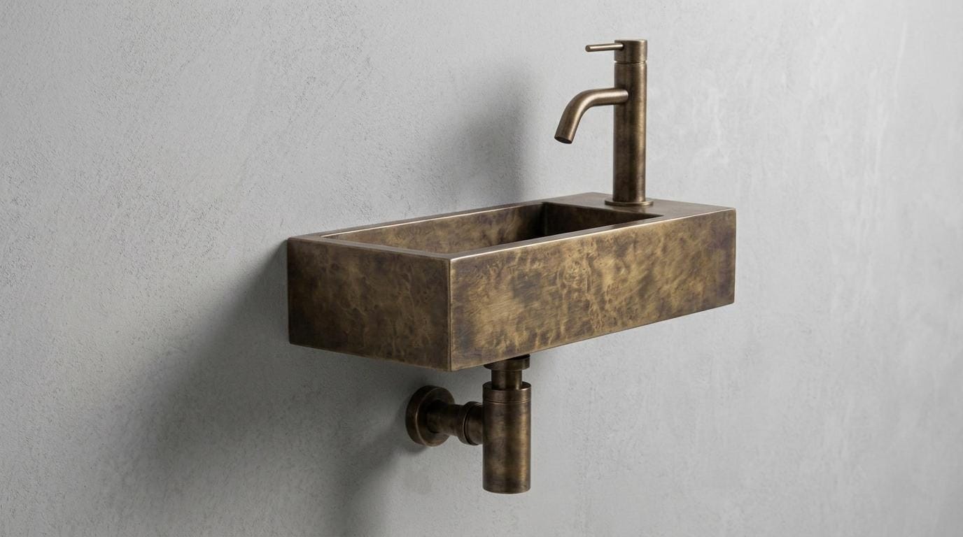 Antique Brass Sink, Wall Mounted Floating Basin, Smooth Rectangular Sink, Bathroom Vanity Washbasin, Custom Handcrafted Copper Wash Sink