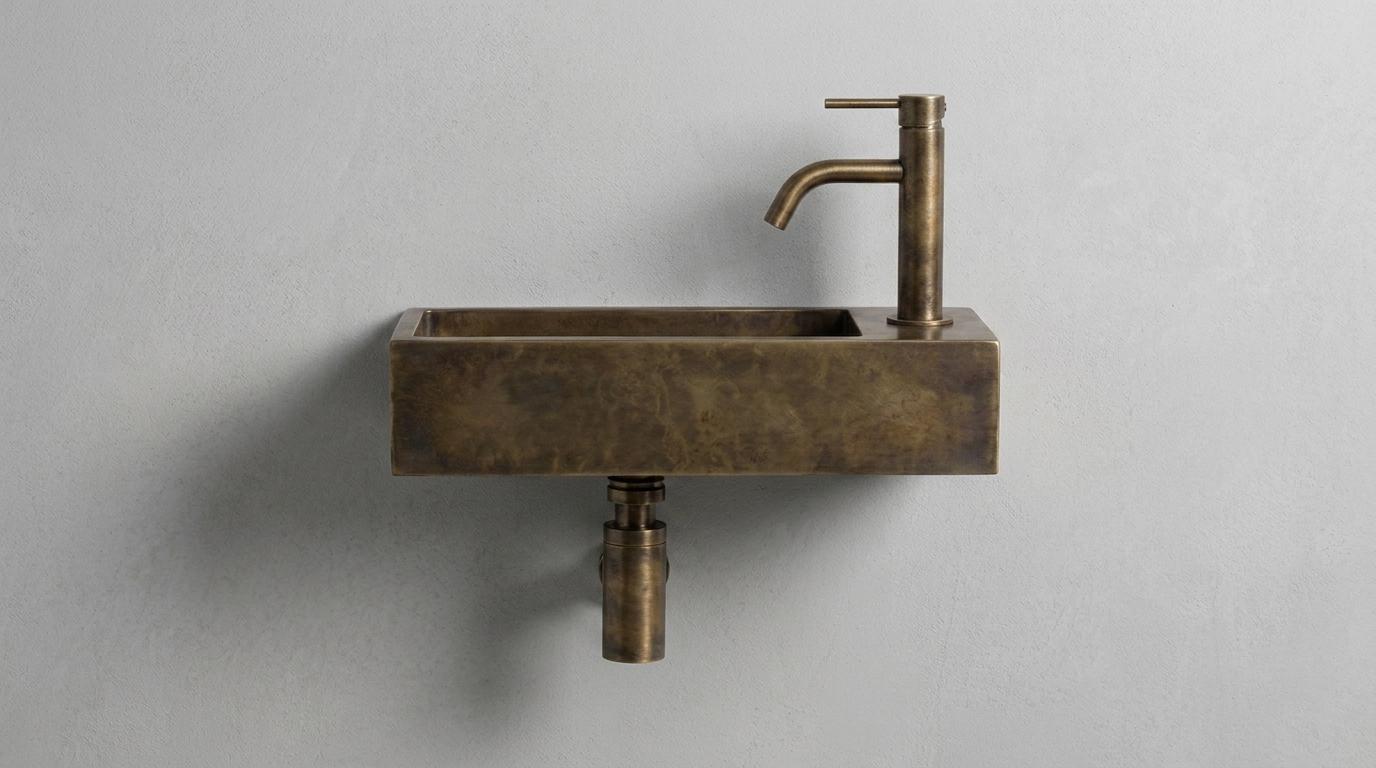 Antique Brass Sink, Wall Mounted Floating Basin, Smooth Rectangular Sink, Bathroom Vanity Washbasin, Custom Handcrafted Copper Wash Sink