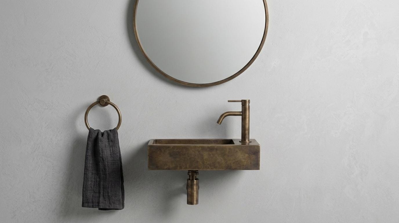 Antique Brass Sink, Wall Mounted Floating Basin, Smooth Rectangular Sink, Bathroom Vanity Washbasin, Custom Handcrafted Copper Wash Sink