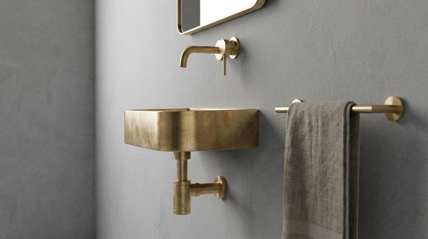 Antique Brass Sink - Wall Mounted Rectangular Basin, Custom Bathroom Vanity Washbasin - Powder Room Gold Sink, Floating Handcrafted Sink